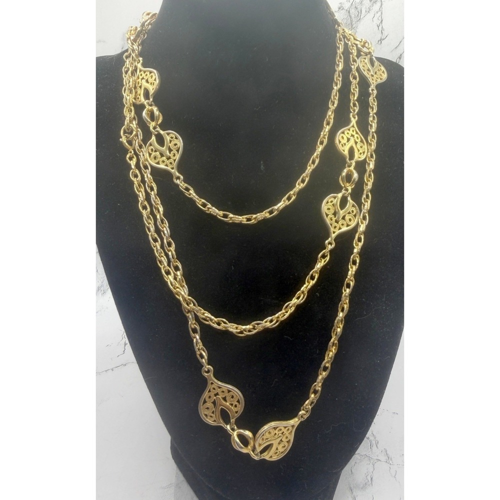 Long Gold Openwork Station Necklace 54 Inch Vintage Style 1 strand
